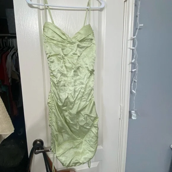 zara green ruched dress Drew Puff Sleeve Wrap Front Midi Dress Green Marble *NEW FIT* – Girl In Mind main image 0